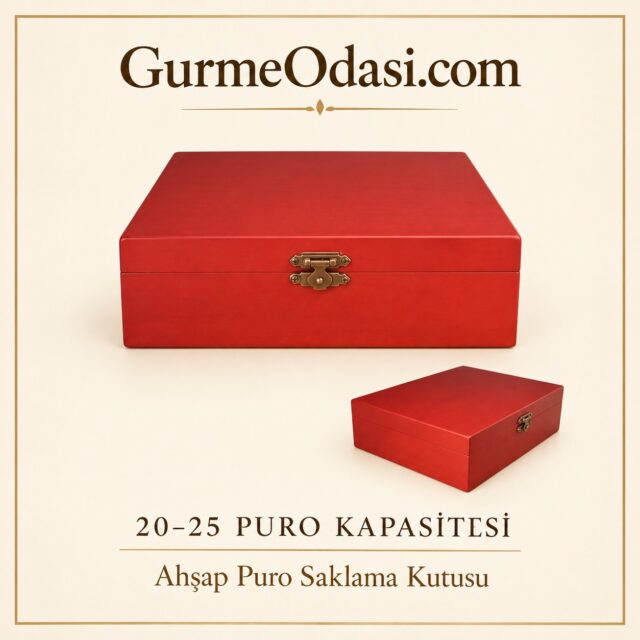 Kırmızı Ahşap Puro Saklama Kutusu (20-25 Kapasiteli Humidor) - Öne Çıkan Görsel